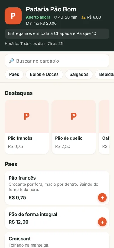 Cardápio digital no celular do cliente