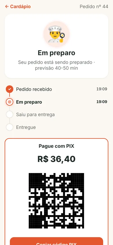 Cliente acompanhando o preparo do pedido com PIX